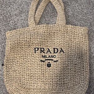 Prada Milano Tan Woven Tote Bag